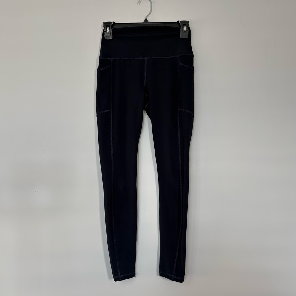 RBX Dark Navy Blue Activewear High Rise Leggings With Two Side Pockets Gym